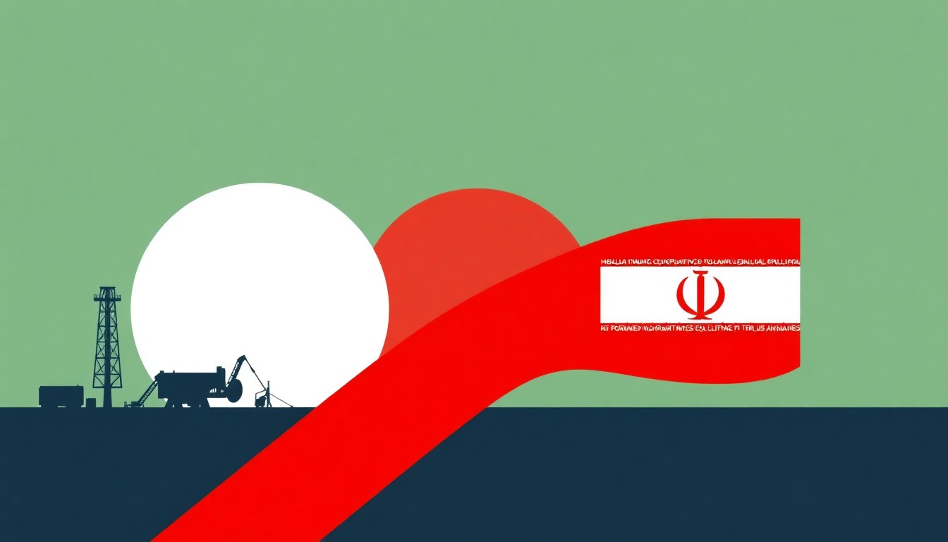 A bold, abstract composition of overlapping geometric shapes in shades of red, blue, and yellow, conceptually representing the volatile relationship between energy markets and geopolitical tensions.