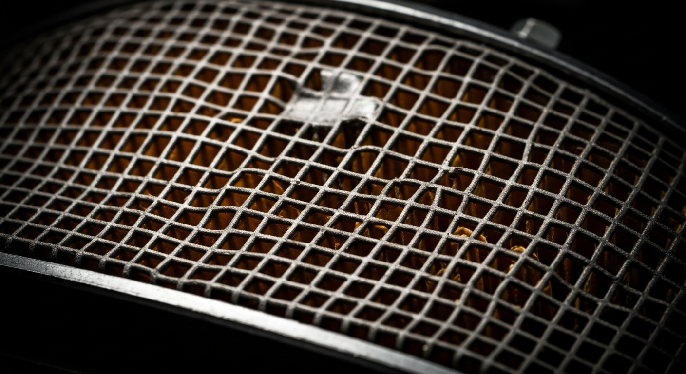 An extreme close-up photograph showcasing the intricate, pebbled texture of a car's engine oil filter, captured in dramatic lighting and rich, earthy tones to conceptually illustrate the need for diligent vehicle maintenance.