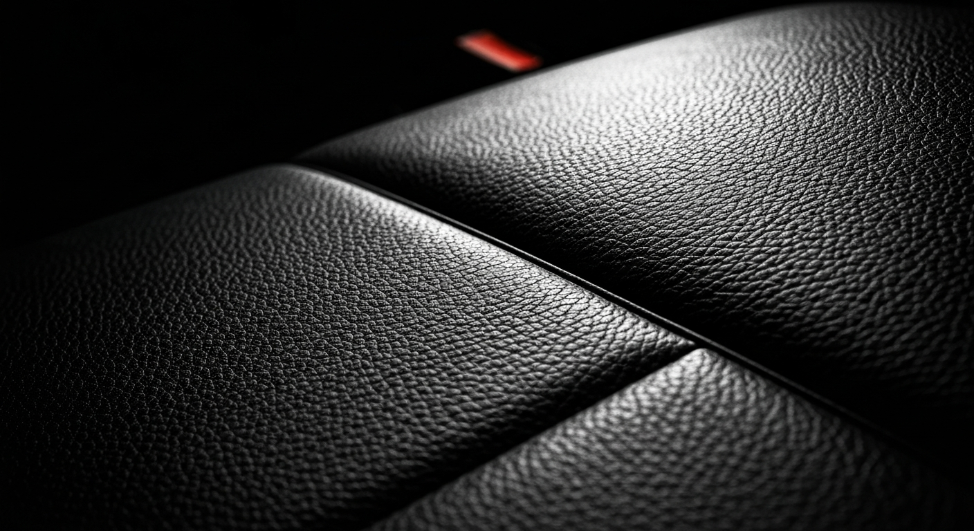 An extreme close-up of a worn, pebbled leather car seat, capturing the intricate textures and imperfections in dramatic lighting, conceptually representing the complex issues surrounding industry awards in the auto repair industry.