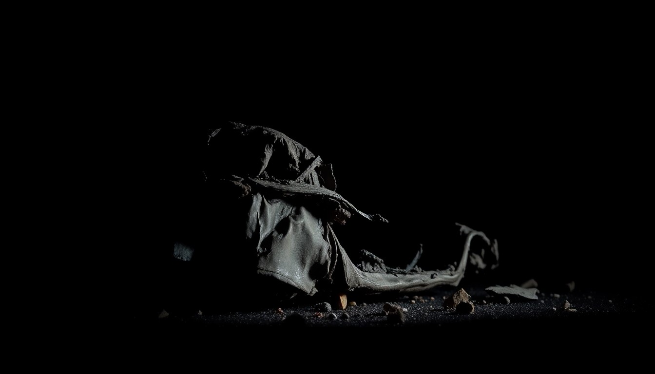 An extreme close-up photograph of a charred, twisted car part or piece of evidence from the crash site, capturing the gritty, investigative nature of the incident.