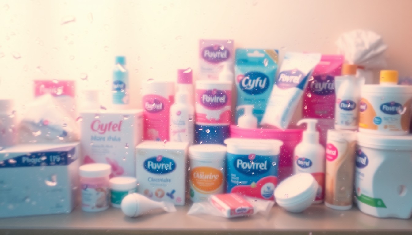 An abstract, blurred image of various menstrual products in soft, pastel colors, conveying the intimate and personal nature of menstrual health.