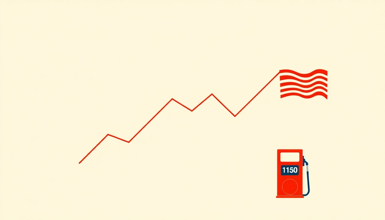 A minimalist, abstract illustration featuring overlapping triangles and circles in shades of red, blue, and yellow, conceptually representing the volatility of gas prices and the impact of global events on the energy market.