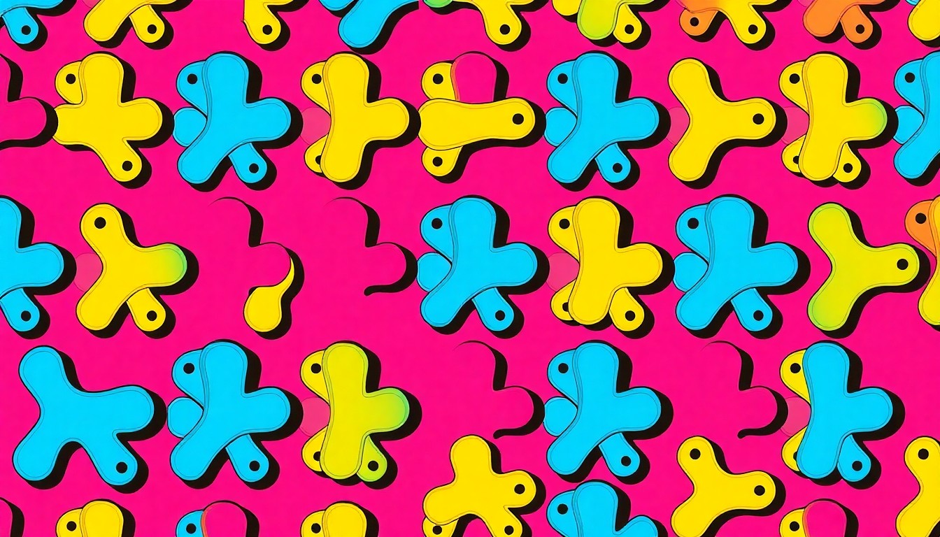 A bold, colorful silkscreen-style illustration featuring a repeating pattern of a single menstrual pad or tampon in neon shades of pink, purple, and blue, conceptually representing the importance of access to period products.