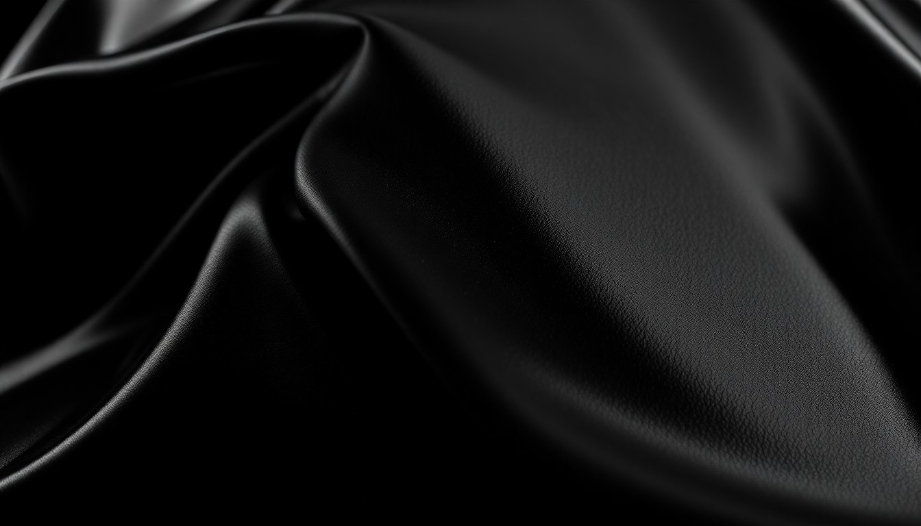 An extreme close-up photograph of shimmering black latex fabric, capturing the high-contrast, high-fashion texture and lighting that defines Christina Aguilera's striking new look.