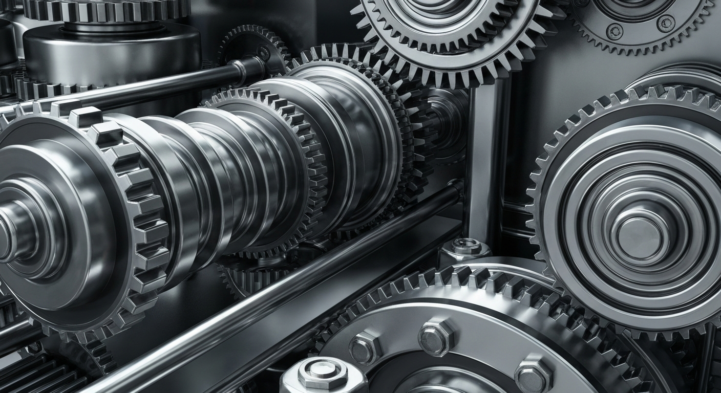 An extreme close-up of the intricate gears and mechanisms of an industrial machine, conveying the complex financial infrastructure and institutional power behind a major global snack food brand.