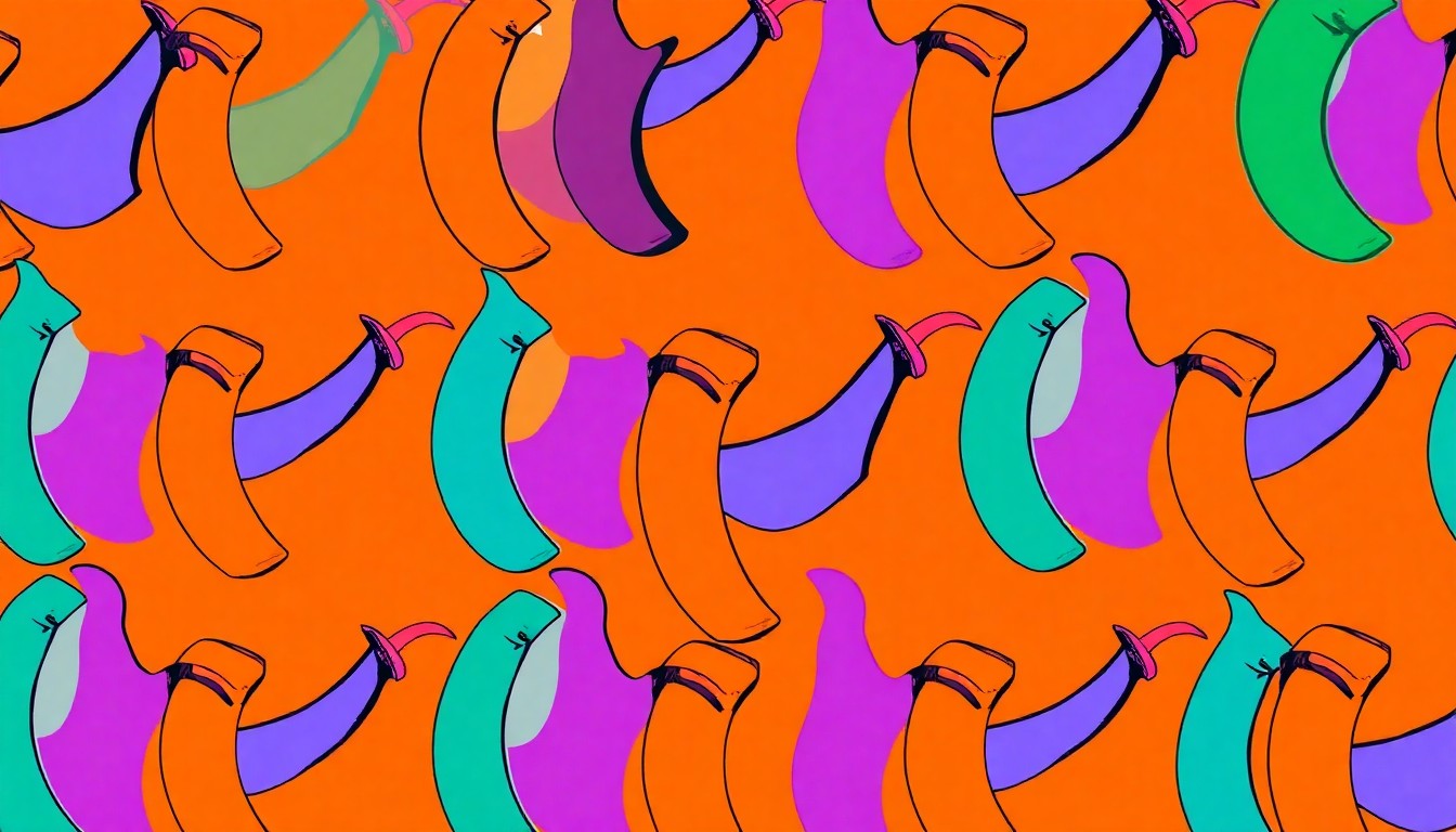 A bold, colorful silkscreen print featuring a repeated Viking drinking horn in a grid pattern, capturing the vibrant and iconic nature of Viking artifacts in a modern pop art style.