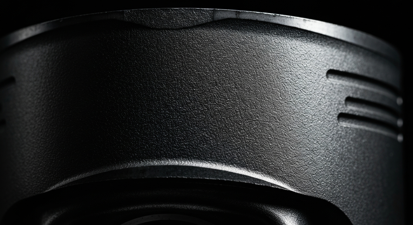 An extreme close-up image showcasing the detailed, textured surface of an automotive engine part, conveying the complex technology that independent repair shops must now grapple with.