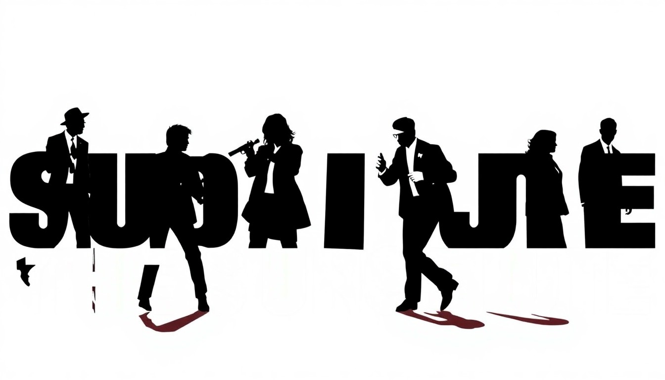 An abstract, minimalist illustration featuring sharp, jagged shapes in bold red and black, conceptually representing the tonal contrasts and genre-blending nature of the 1996 action film The Substitute.