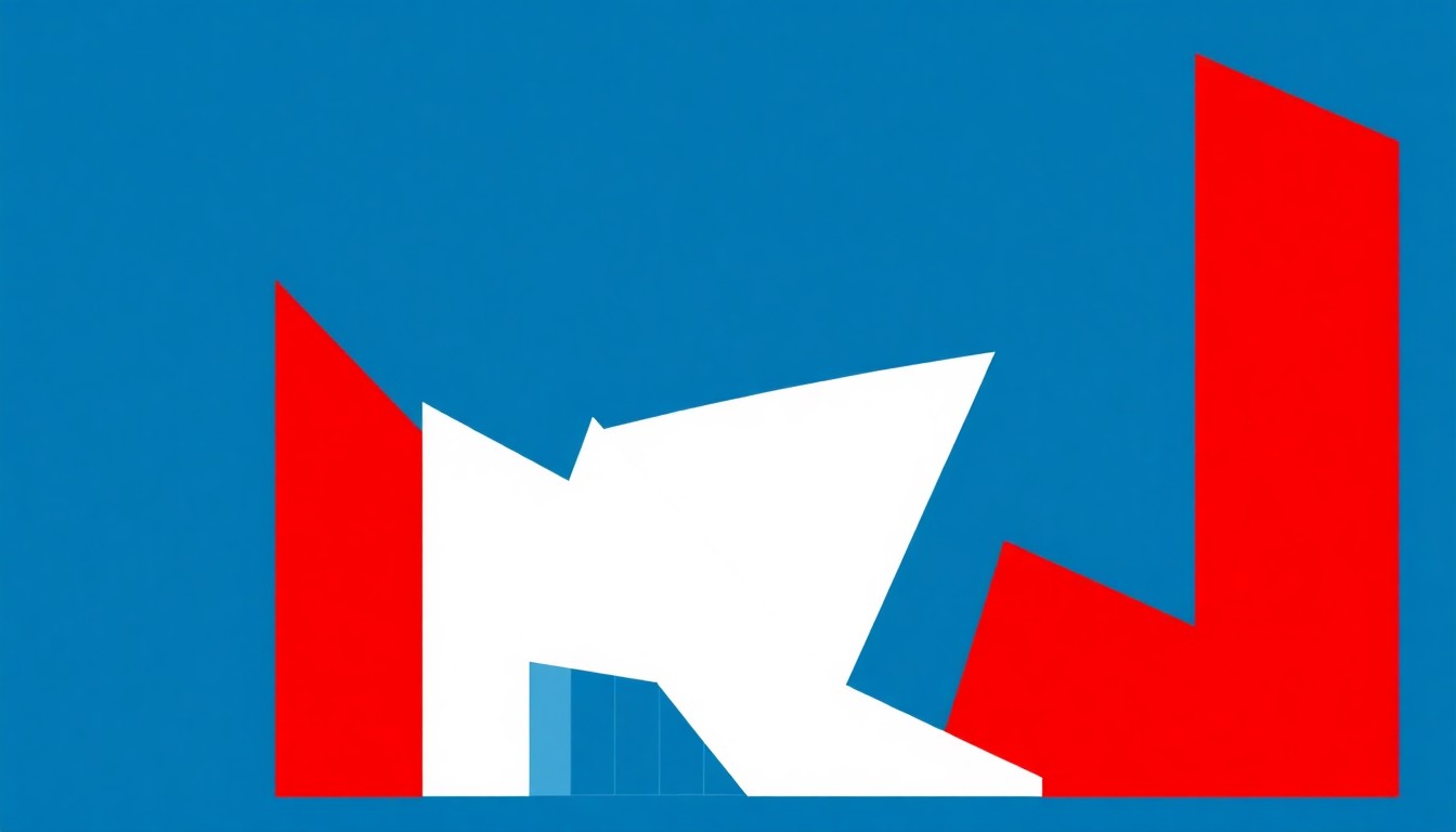 A striking abstract composition of geometric shapes in shades of blue, white, and red, representing the architectural design and cultural significance of the new Centre Pompidou Hanwha in Seoul.