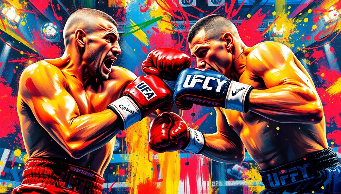A vibrant, expressionist painting depicting the dynamic boxing movements and raw energy of Ben Whittaker's dominant victory, with faces and logos dissolved into unrecognizable splatters of neon colors.
