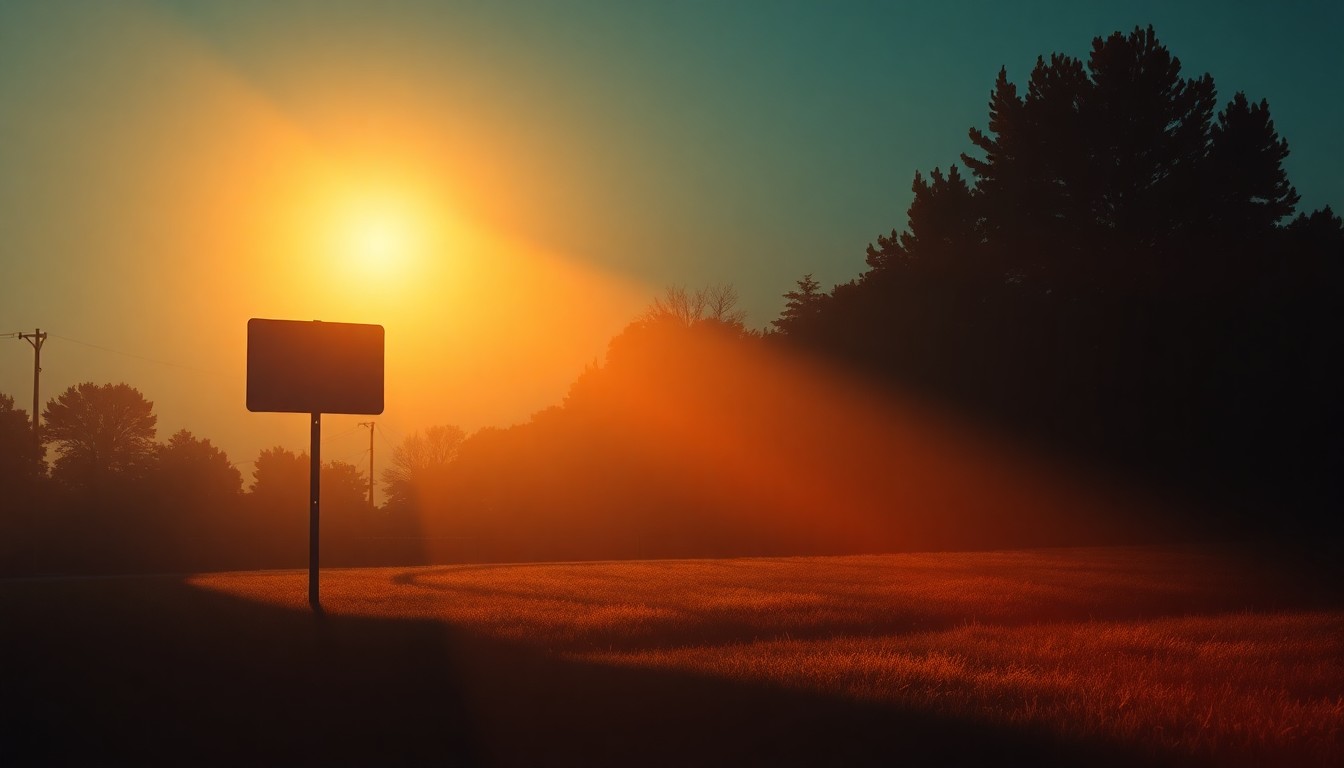 A serene, photorealistic painting of a lone campaign sign or ballot box on a city street, bathed in warm, golden light and deep shadows, conveying a sense of quiet contemplation about the shifting political landscape.