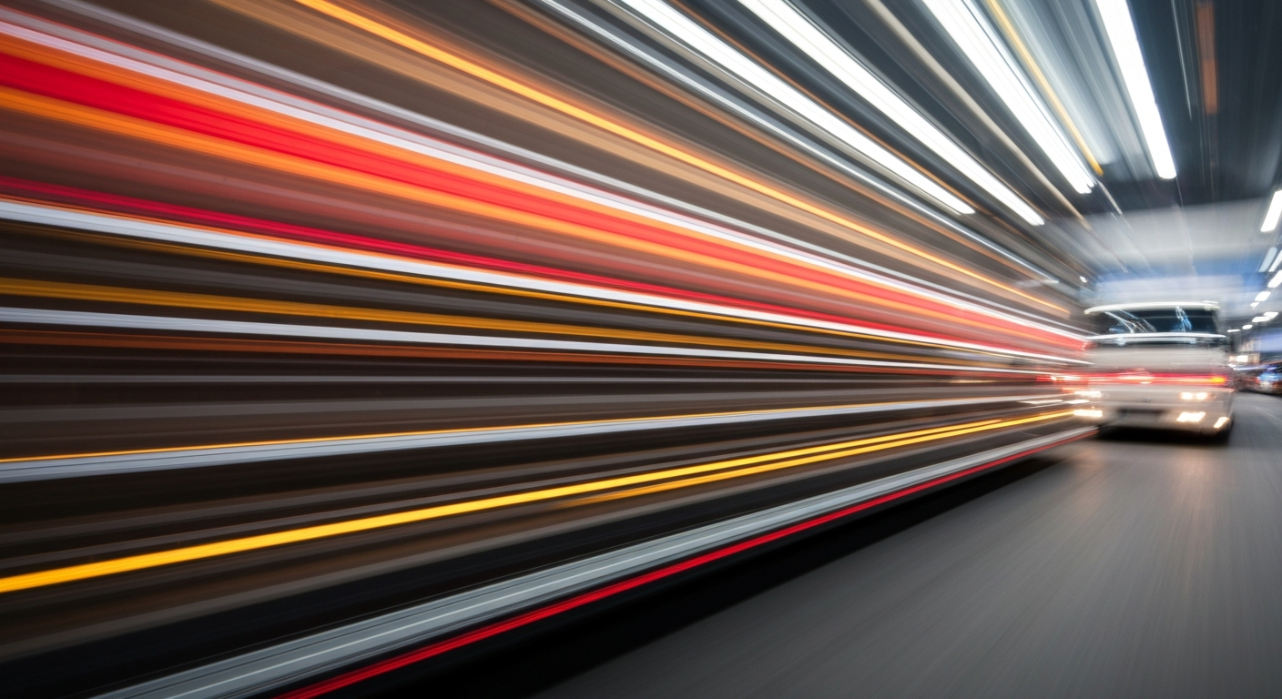 An abstract, colorful image with sweeping, blurred lines representing a moving vehicle, conveying a sense of speed, modern engineering, and the thrill of transportation.