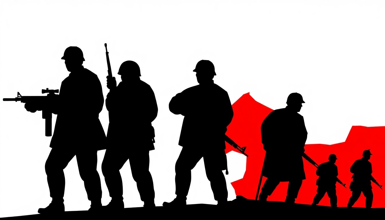 An abstract, minimalist illustration featuring bold, jagged shapes and silhouettes in high-contrast colors, conceptually representing the emotional impact and human stories of Soviet war films.