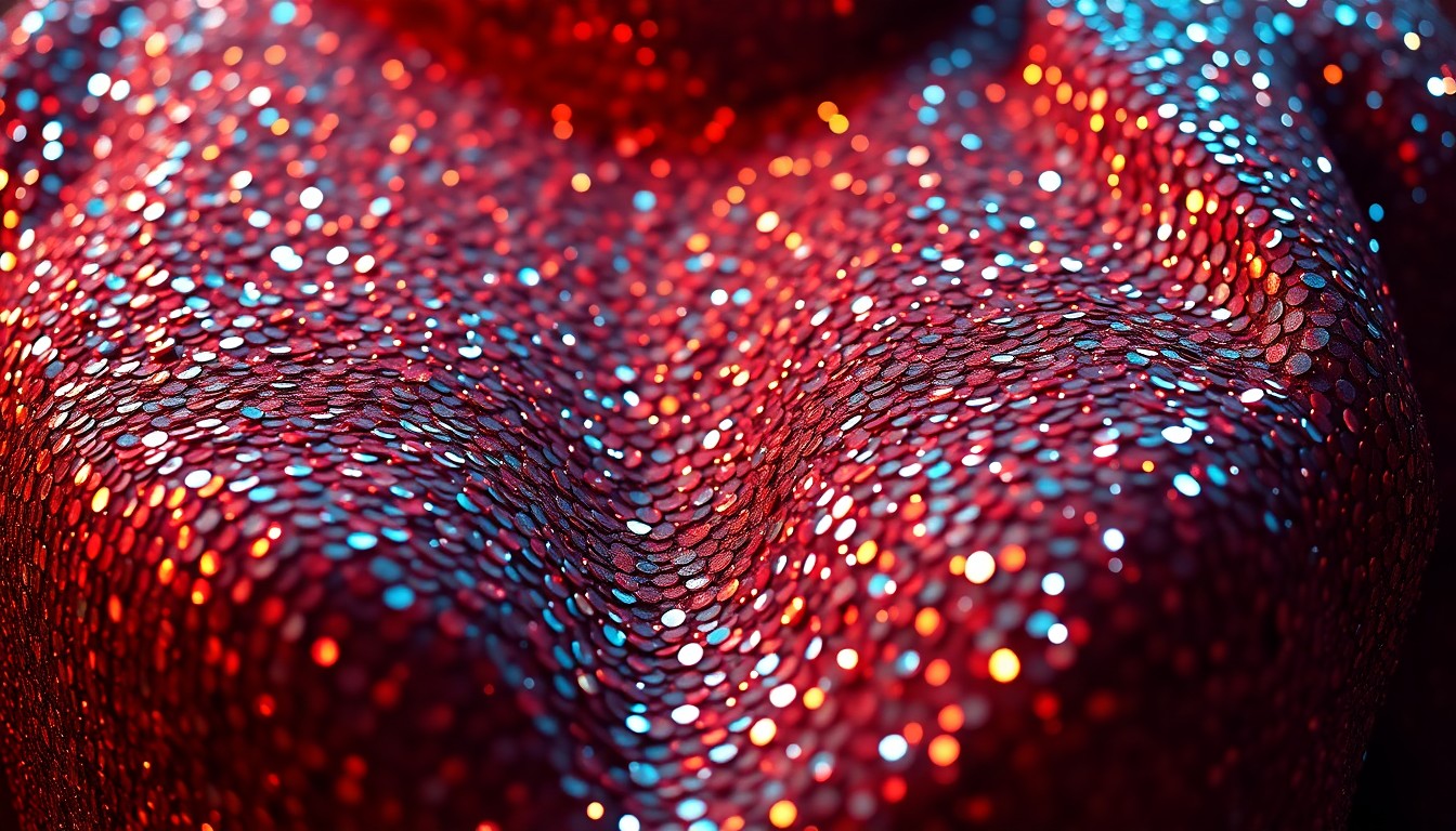 An abstract close-up photograph of shimmering, high-contrast sequins in a luxurious texture, capturing the essence of a Hollywood couple's romantic date night.