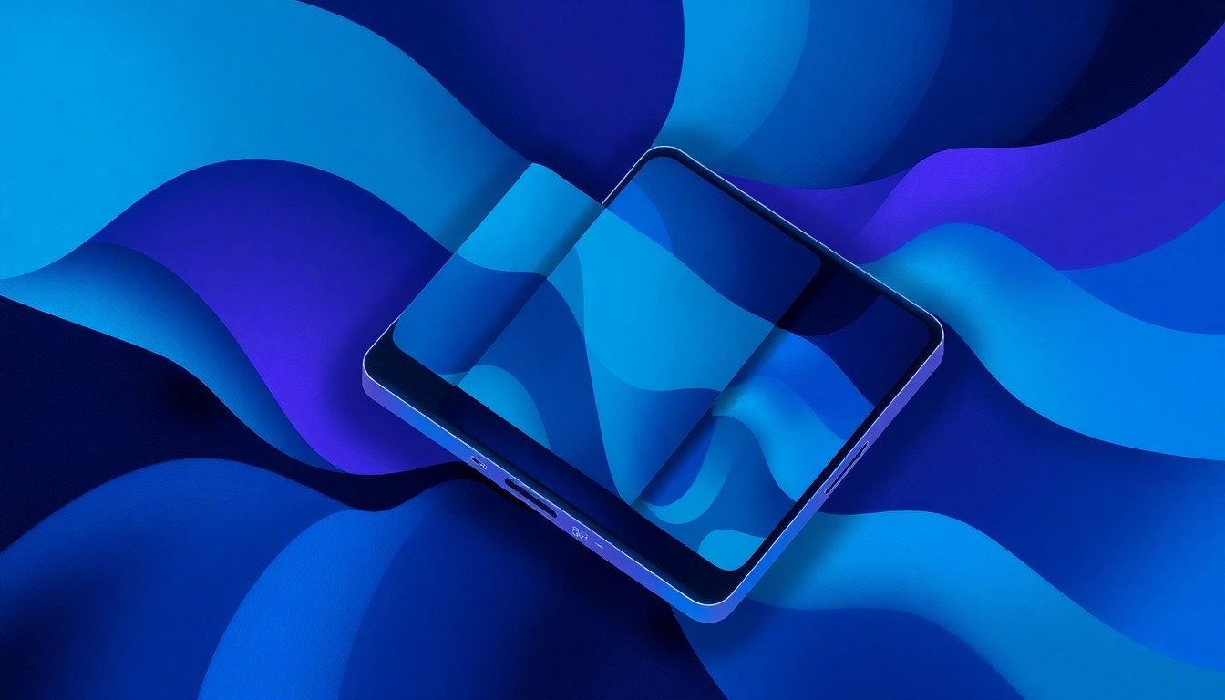 A dynamic, abstract painting of a smartphone device repeated in overlapping, fragmented shapes and colors, conceptually representing the invasive nature of real-time cellphone tracking by law enforcement.