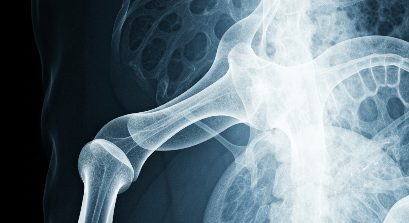 A highly detailed, translucent X-ray photograph revealing the intricate internal structures of the human colon and surrounding tissues, conveying the fragility and complexity of the surgical site.