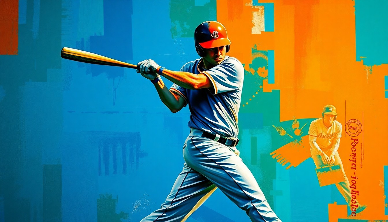 A cubist-style painting depicting a baseball player's swing broken down into sharp, overlapping geometric shapes in a vibrant color palette, conceptually representing the Giants' offensive struggles and need for Devers to regain his power stroke.