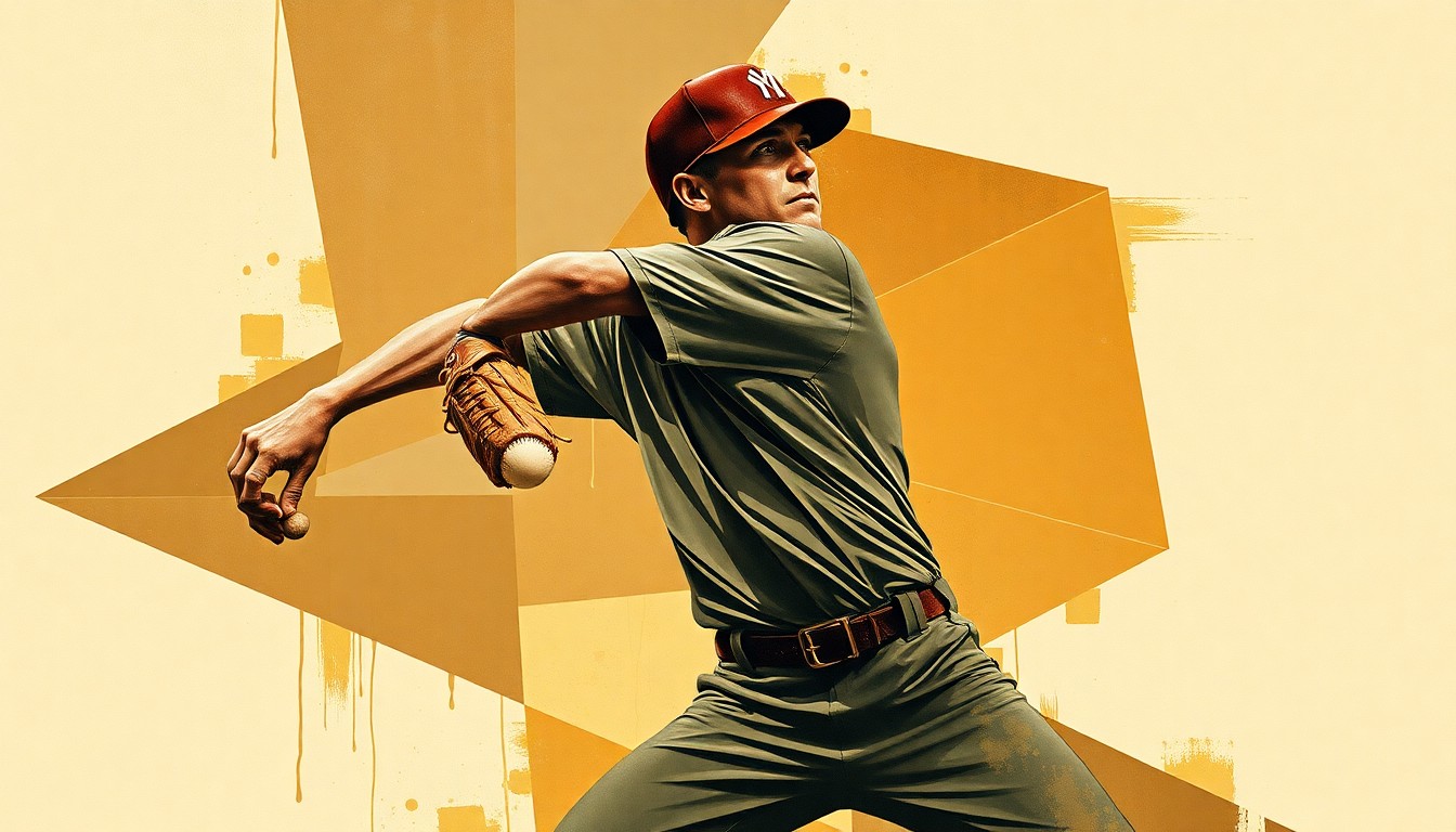 A cubist, geometric painting depicting a baseball pitcher's windup and delivery, with sharp, overlapping planes in muted earth tones representing the fractured nature of Walker's performance for the Phillies.