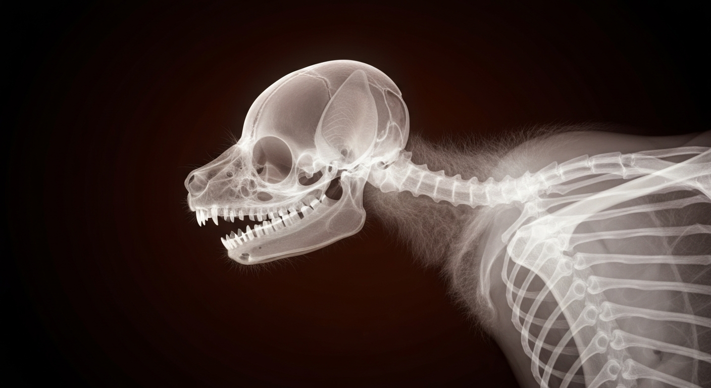 A translucent, glowing X-ray image of a bat's skeletal structure against a dark background, conceptually illustrating the hidden dangers of rabies exposure.