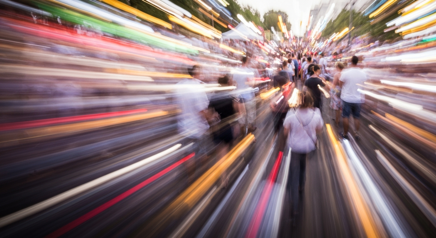 Heavily textured, sweeping oil paint brushstrokes in bright sunflower yellow, cherry red, and sky blue, conceptually representing the joyful energy of a community festival.