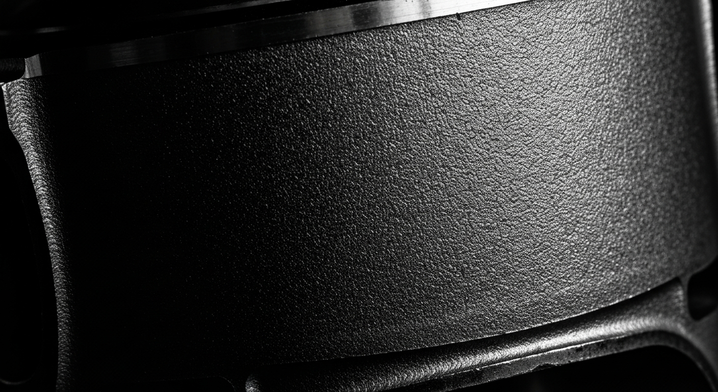 An extreme close-up of a highly textured, pebbled metal surface in shades of gray and silver, capturing the raw materials and engineering that underlie the automotive industry.