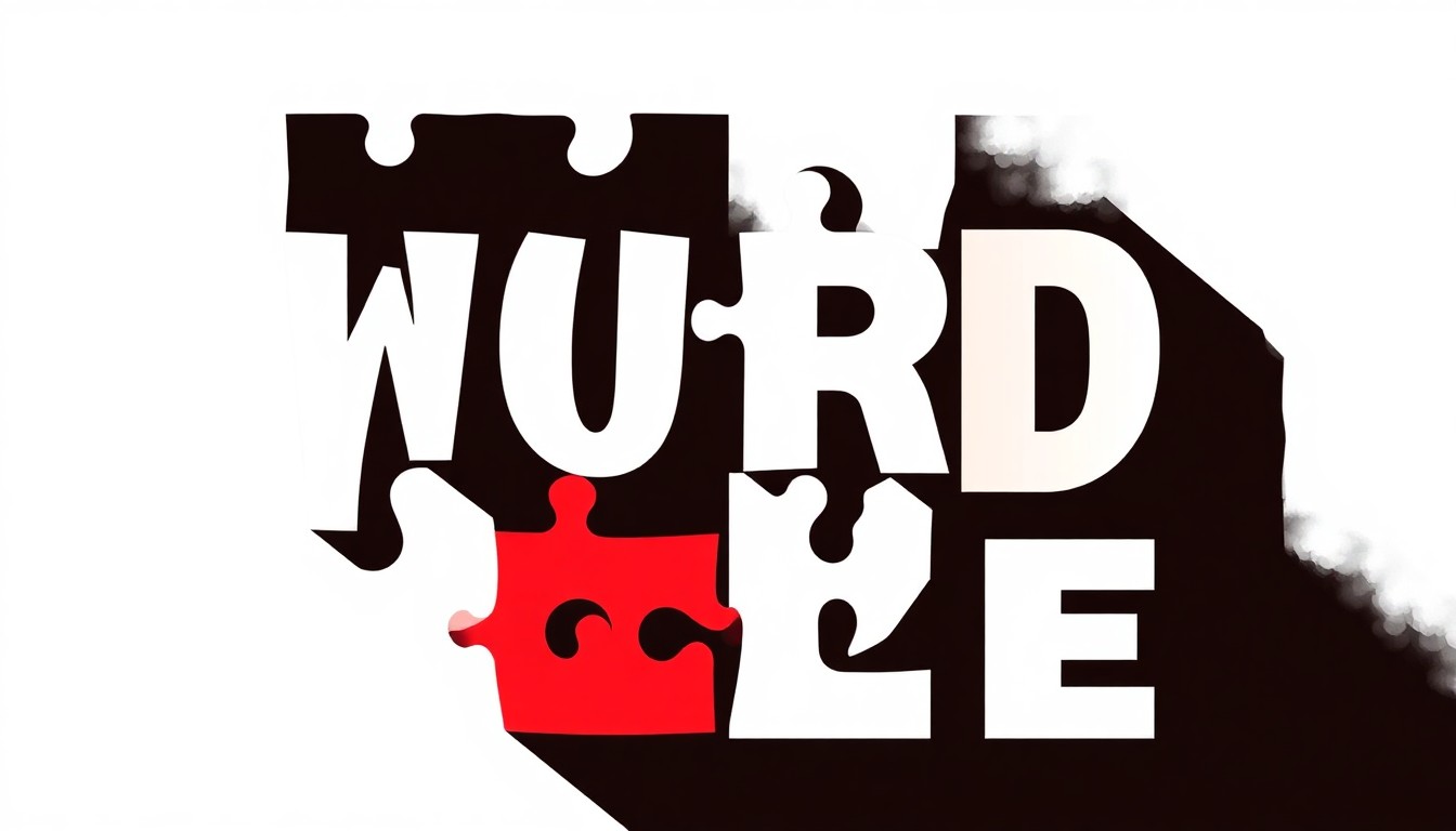 A striking abstract composition of jagged geometric shapes and bold silhouettes in high-contrast colors, conveying the mental exercise of solving a word puzzle.