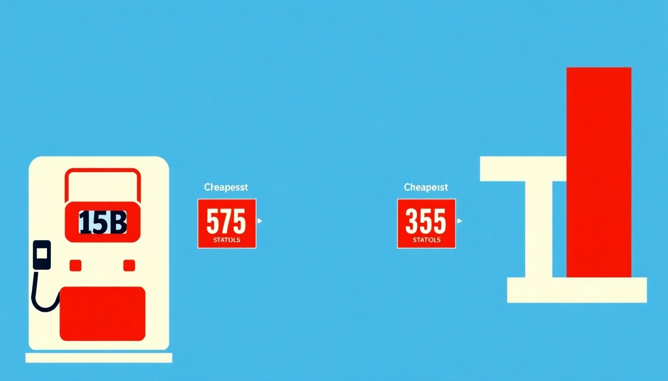 A minimalist illustration featuring overlapping triangles and circles in shades of blue, yellow, and red, conceptually representing the fluctuating gas prices and geographic differences across San Luis Obispo County.