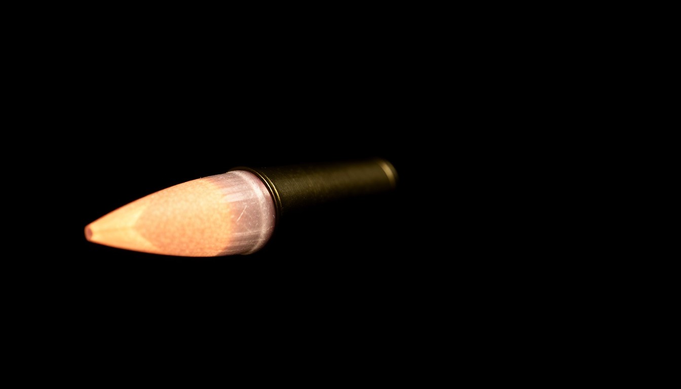 An extreme close-up photograph of a single bullet casing on a dark background, lit by a harsh, direct camera flash, conceptually representing the violence that claimed Tianah's life.