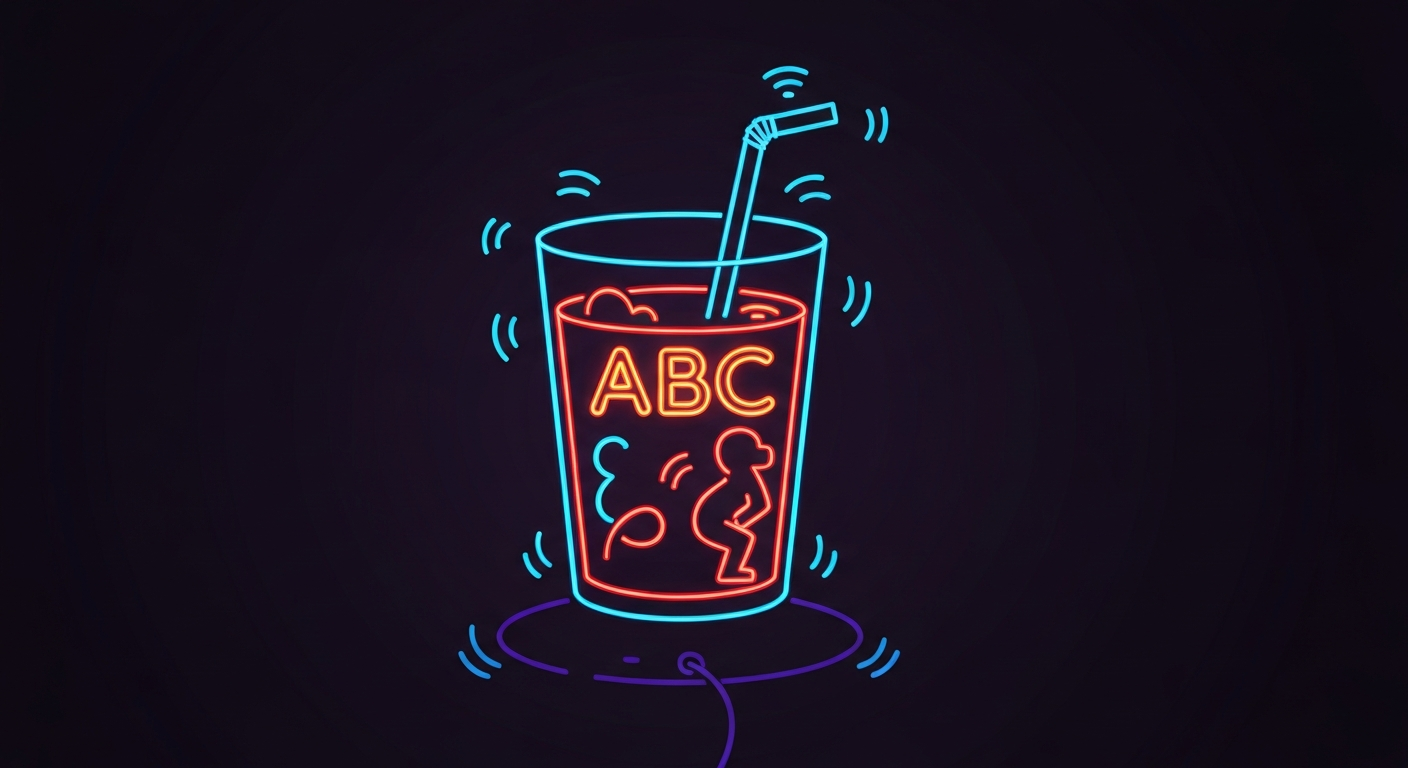 A glowing, neon outline of a glass of ABC juice against a dark background, conceptually representing the energizing and performance-enhancing properties of this nutritious beverage.