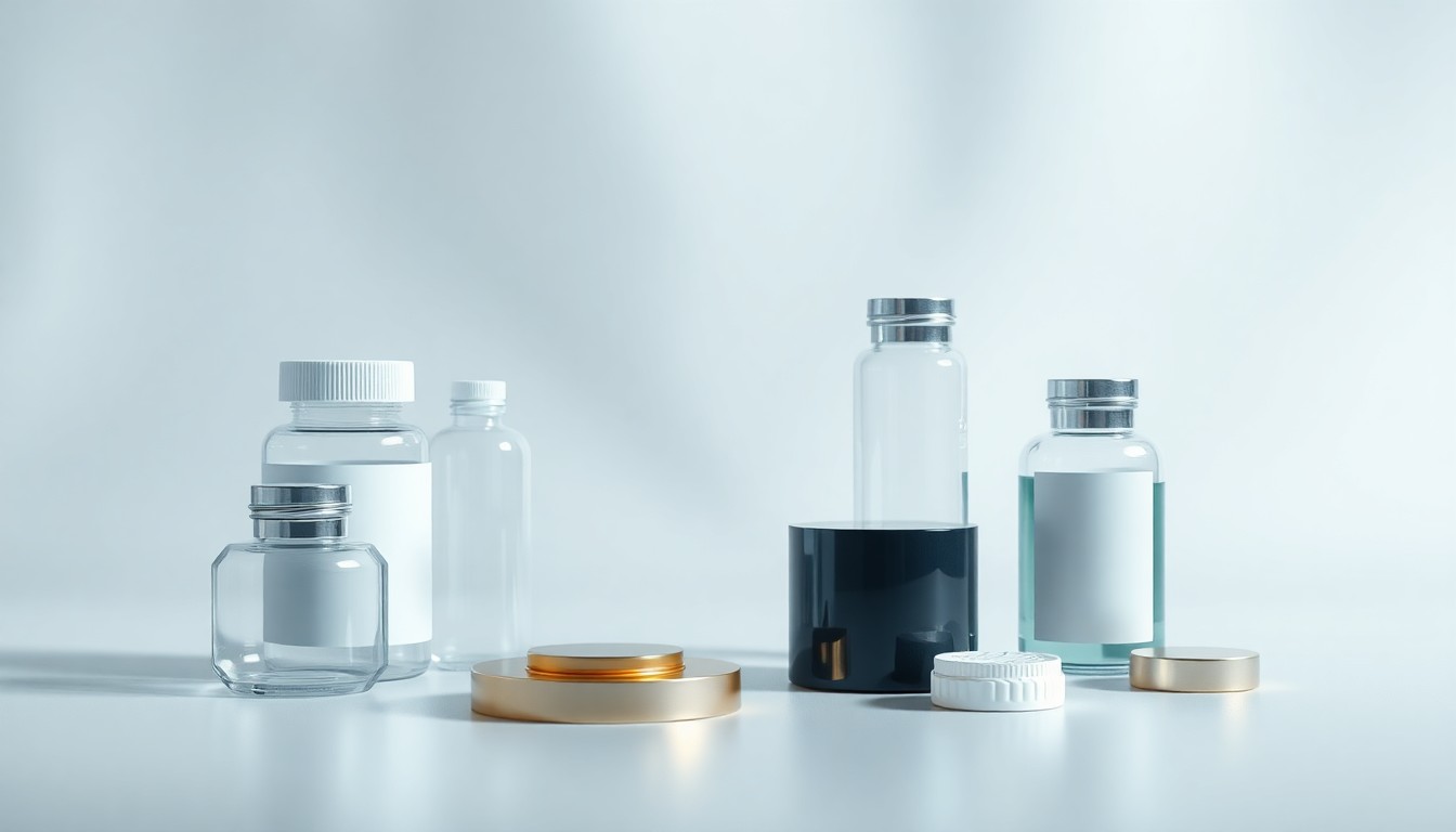 A minimalist, high-end studio photograph featuring a carefully arranged collection of smooth, geometric objects in muted tones, conceptually representing the pharmacy industry's strategic priorities.