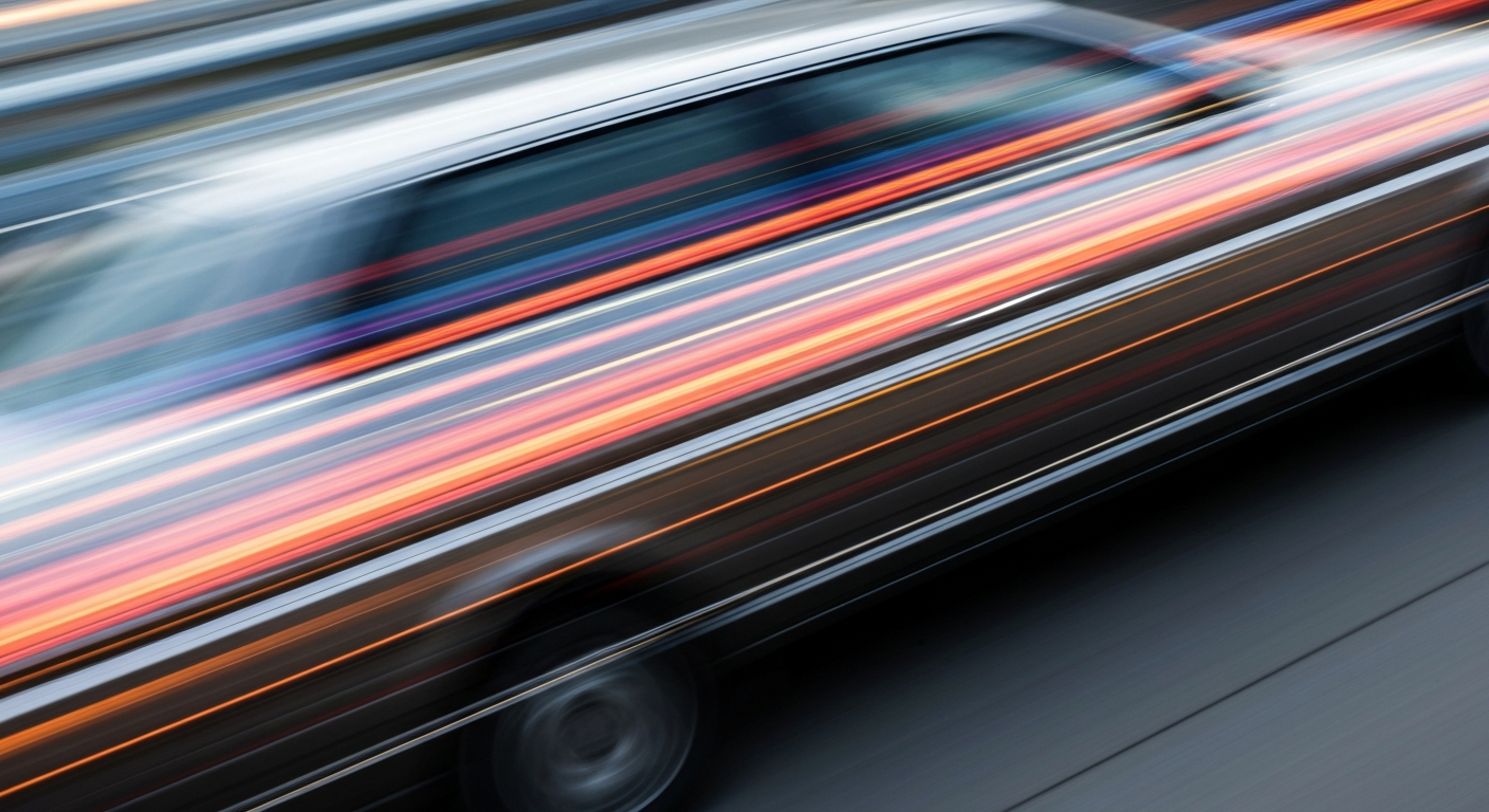 Sweeping, blurred streaks of bright colors representing a moving car, conveying the speed and energy of the automotive industry.