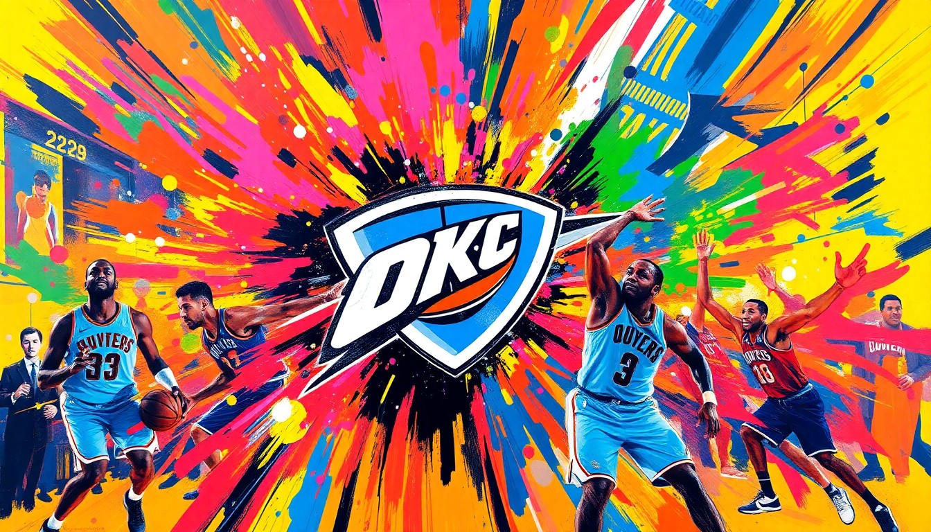 An abstract expressionist painting in neon colors, with rapid brushstrokes capturing the raw energy and emotion of a basketball celebration, the players' forms dissolving into unrecognizable splatters of paint.