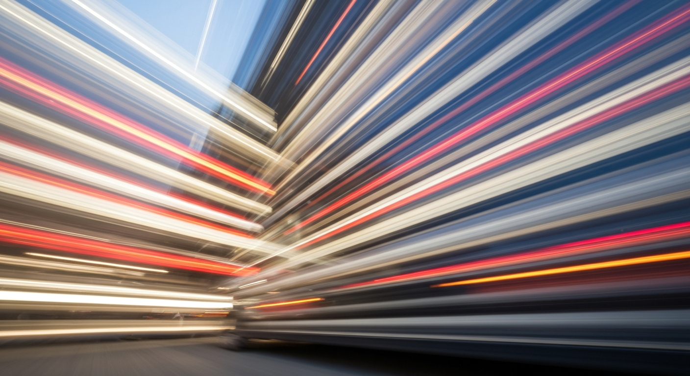 An abstract, colorful image depicting a moving vehicle as sweeping, blurred streaks, conveying the sense of speed, modern engineering, and the evolving nature of the automotive industry.