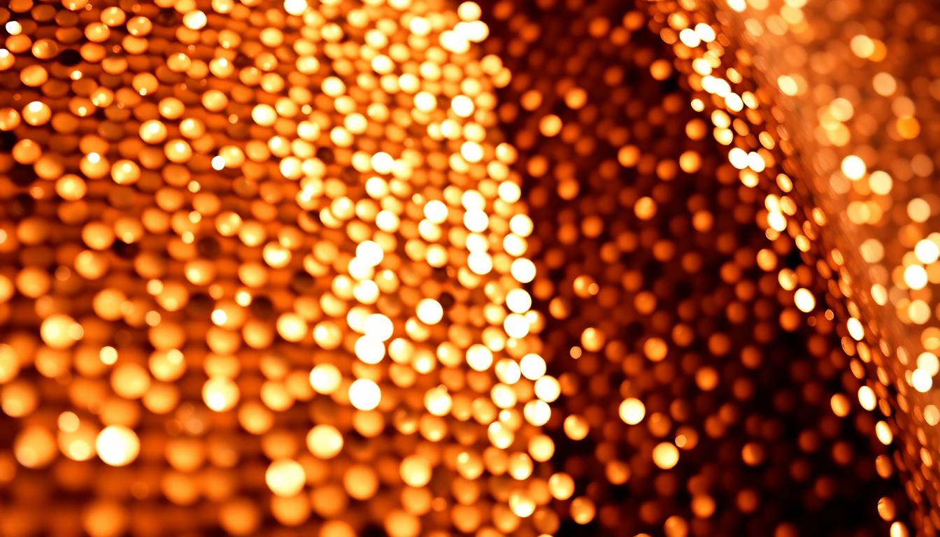 An extreme close-up of a glittering, high-contrast sequin texture, conceptually representing the glamour and energy of Broadway theater.