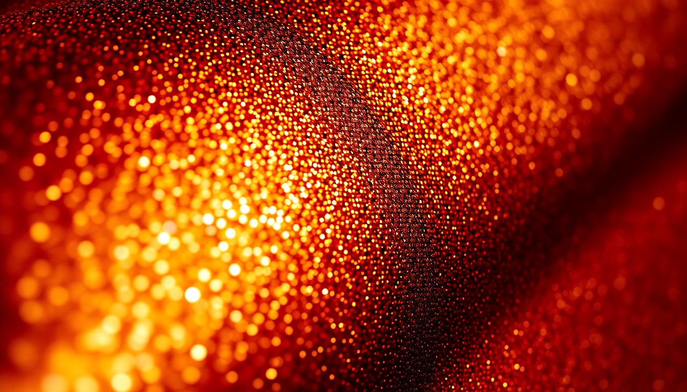 An extreme close-up photograph of a luxurious, glittering fabric texture in deep, saturated colors, conceptually representing the emotional power and artistic expression of bachata music.
