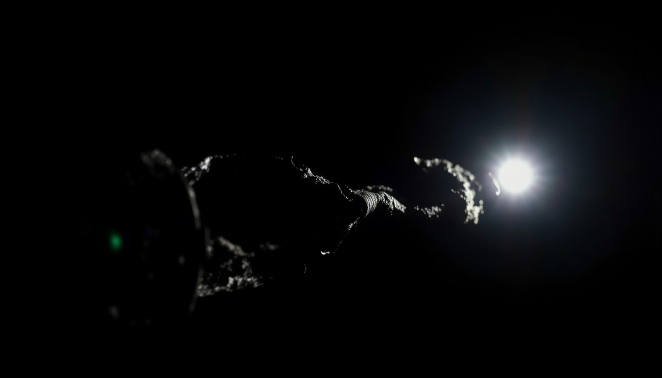 An extreme close-up of a charred, twisted metal object from a fire scene, reflecting a harsh, direct camera flash in a stark, gritty, investigative style.