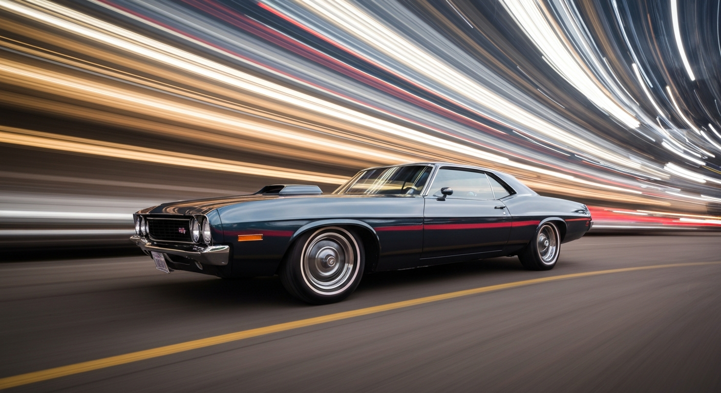 Heavily textured, sweeping oil paint brushstrokes in bright reds, oranges, and blues, conceptually representing the joyful energy of a community automotive celebration.