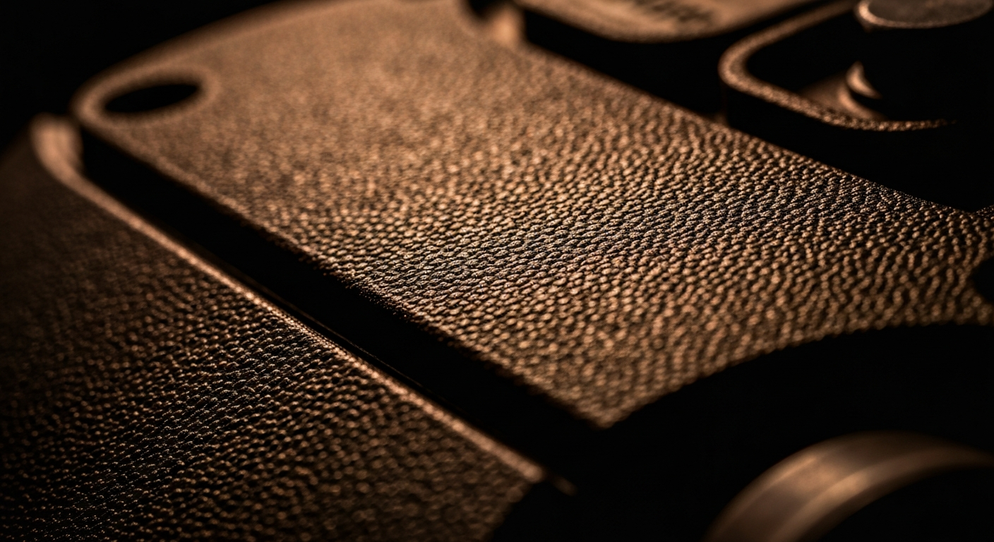 An extreme close-up photograph showcasing the detailed, pebbled texture of a Bosch automotive component, conveying the brand's focus on durable, high-quality parts and materials.