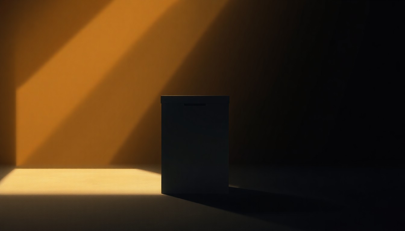 A serene, cinematic painting depicting a lone ballot box in a dimly lit urban setting, with warm sunlight casting dramatic shadows across the scene, conveying a sense of tension and uncertainty surrounding the administration's request for election records.