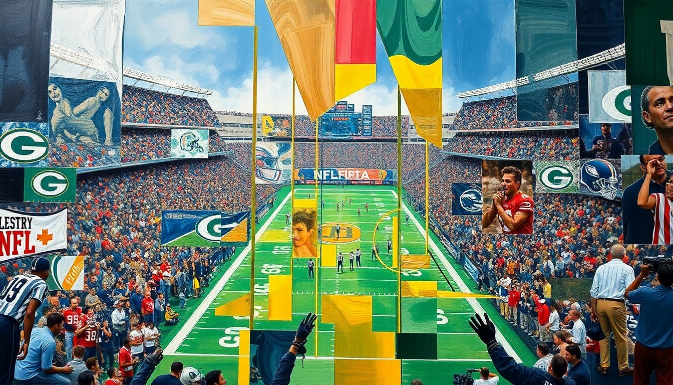 A fragmented, cubist-style illustration depicting an NFL draft scene, with players, coaches, and draft boards broken down into sharp, overlapping geometric shapes and planes, conveying the complexity and uncertainty the Cardinals face in identifying the right fits for their new offensive system.