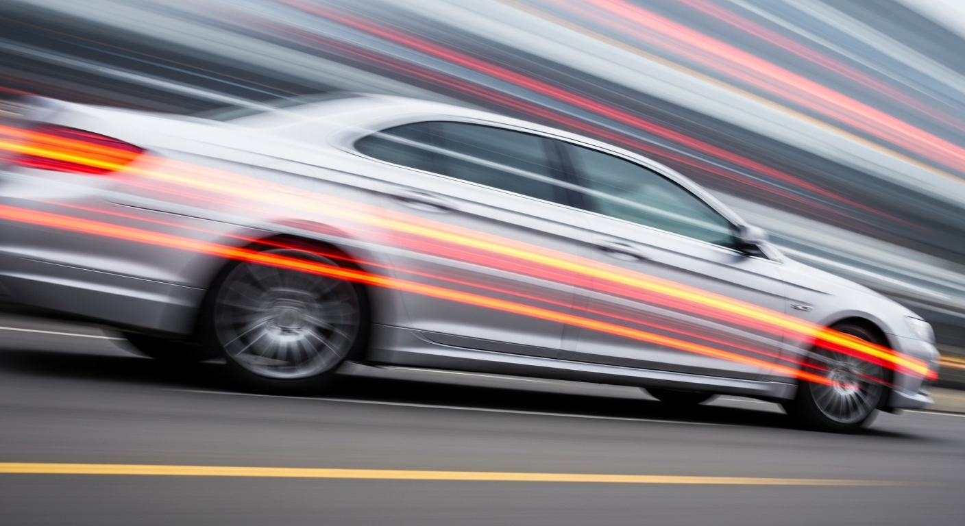 An abstract, colorful image depicting a moving automobile as sweeping, blurred streaks, conveying the dynamism and energy of the automotive industry.
