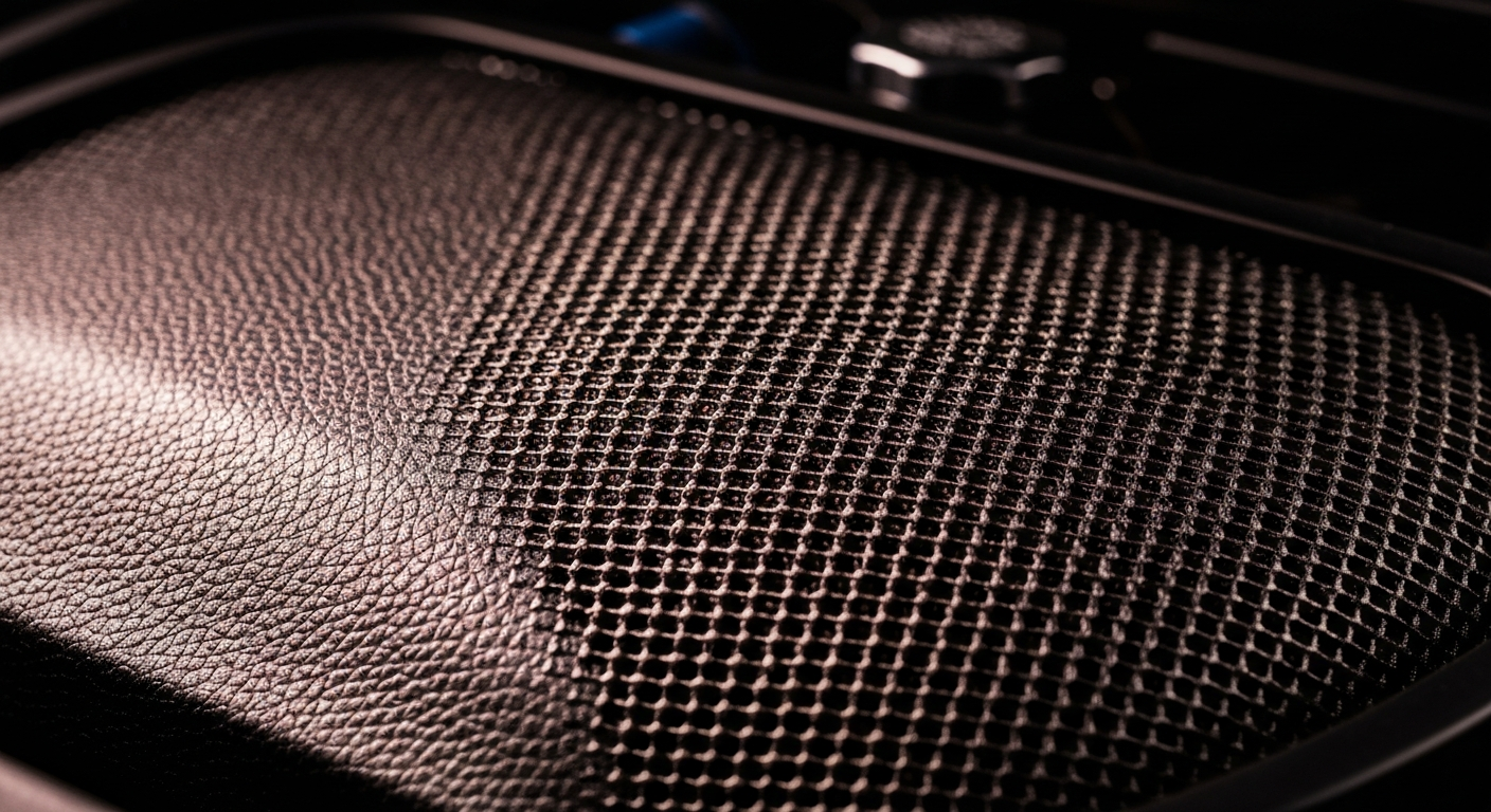 An extreme close-up of the textured surface of an automotive engine component, conveying the intricate engineering that lies beneath the hood.