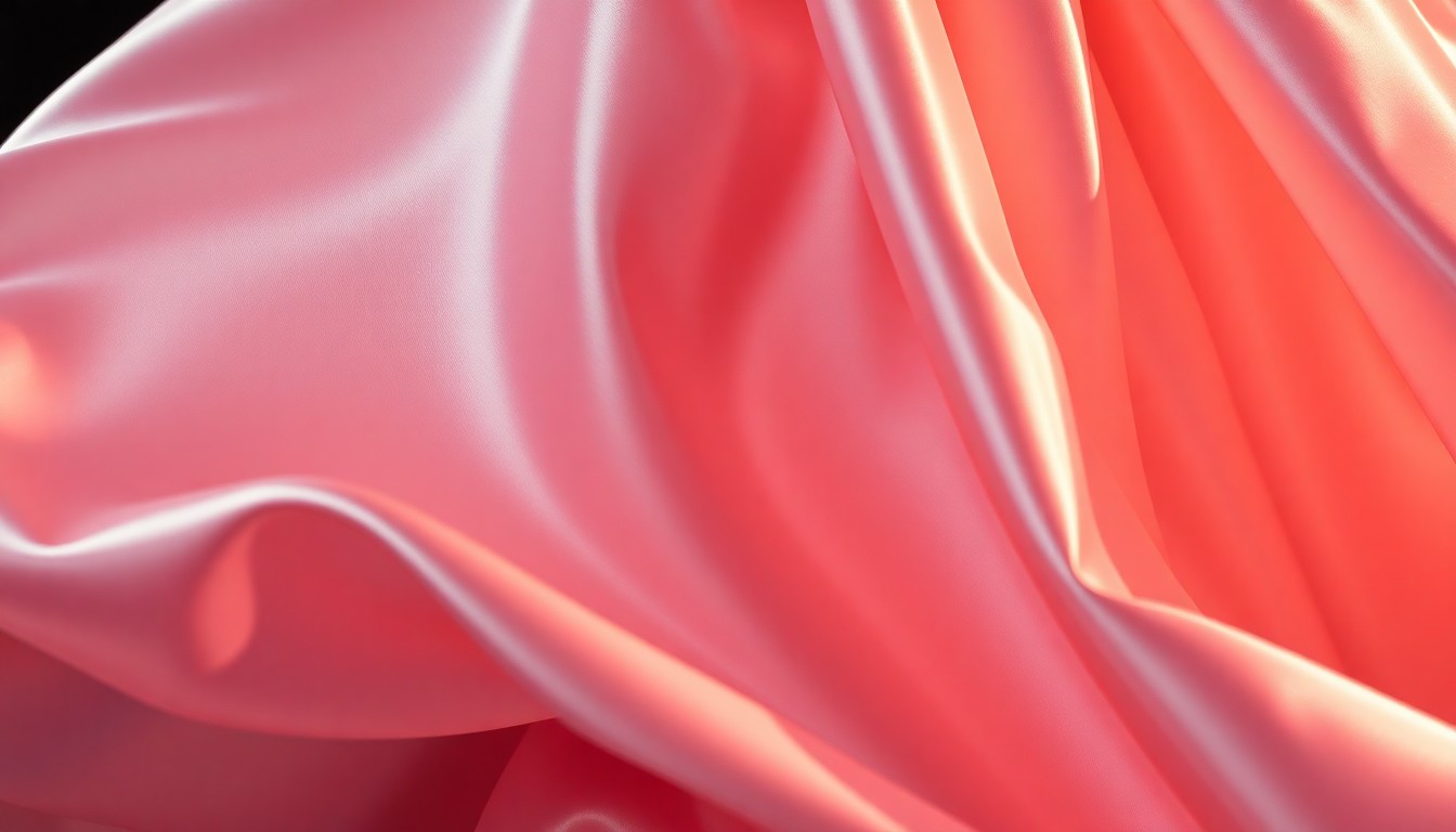 An extreme close-up photograph of the shimmering, draped silk fabric of a high-fashion gown, captured in dramatic studio lighting to create a glitzy, glamorous aesthetic.