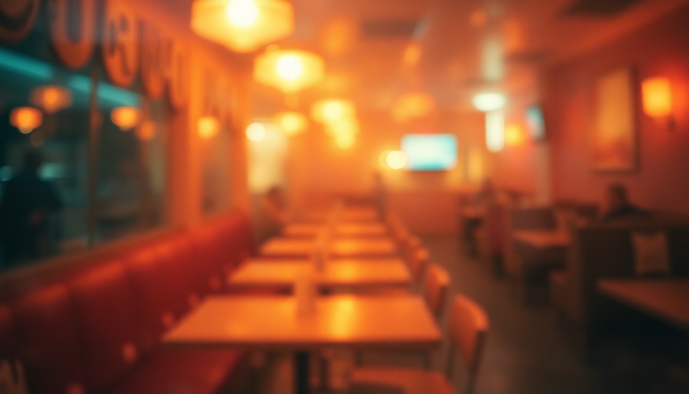 An abstract, impressionistic image of a dimly lit diner scene, with soft, blurred shapes and pools of warm, muted colors, conveying a sense of nostalgia and the passing of a bygone era.
