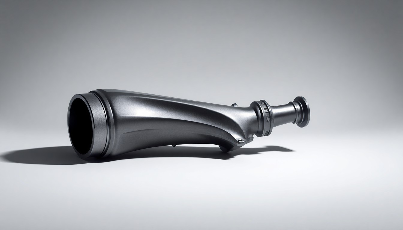 A highly detailed, photorealistic studio photograph of a sleek, metallic car part or heavy machinery component arranged elegantly on a clean, monochromatic background, conceptually representing the precision engineering and industrial capabilities of the Indonesian conglomerate PT Astra International.