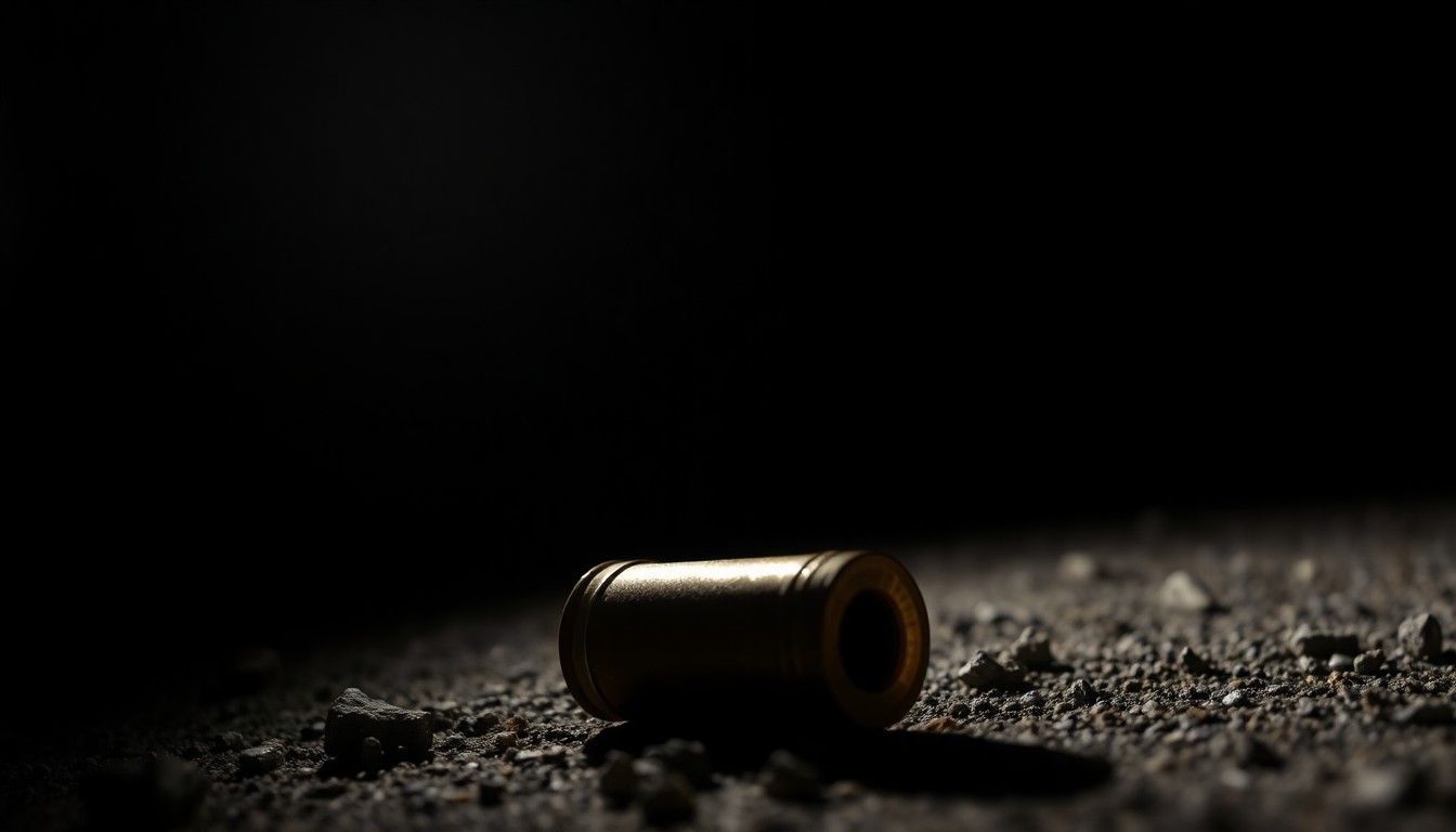 An extreme close-up photograph of a spent shell casing on the ground, conceptually illustrating the violence of the incident near Harborview Medical Center.