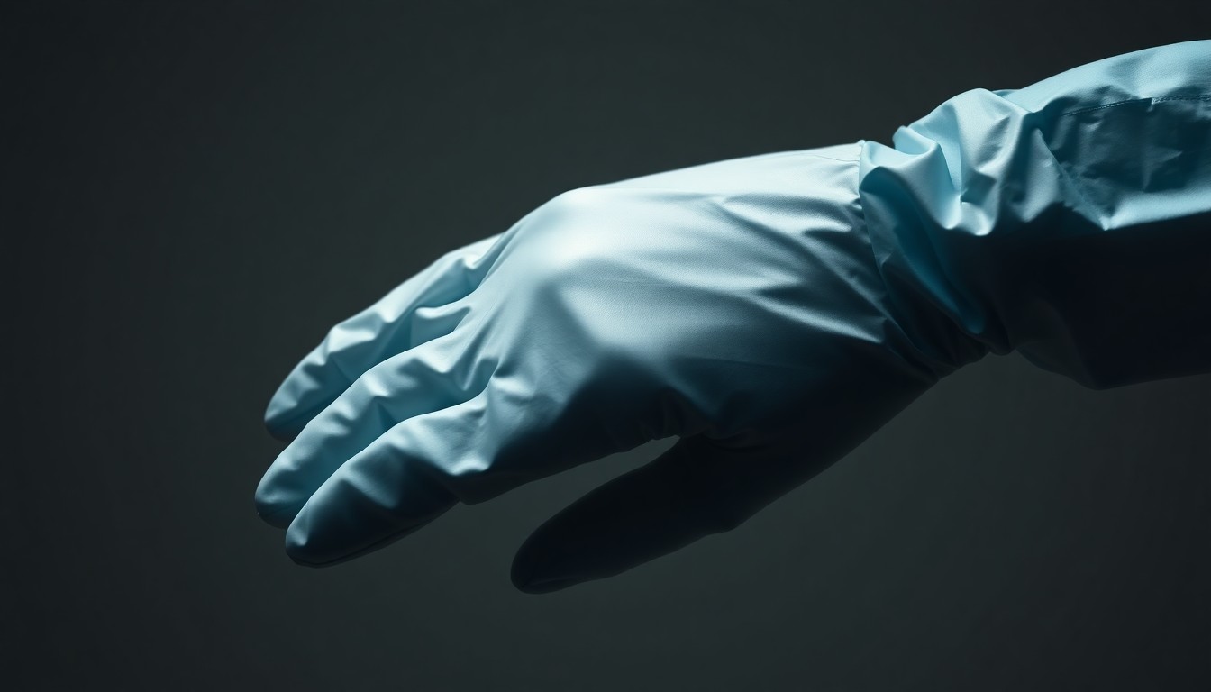 An abstract close-up photograph of a crumpled, shiny medical glove in dramatic studio lighting, conveying the high-pressure, high-stakes world of emergency medicine.