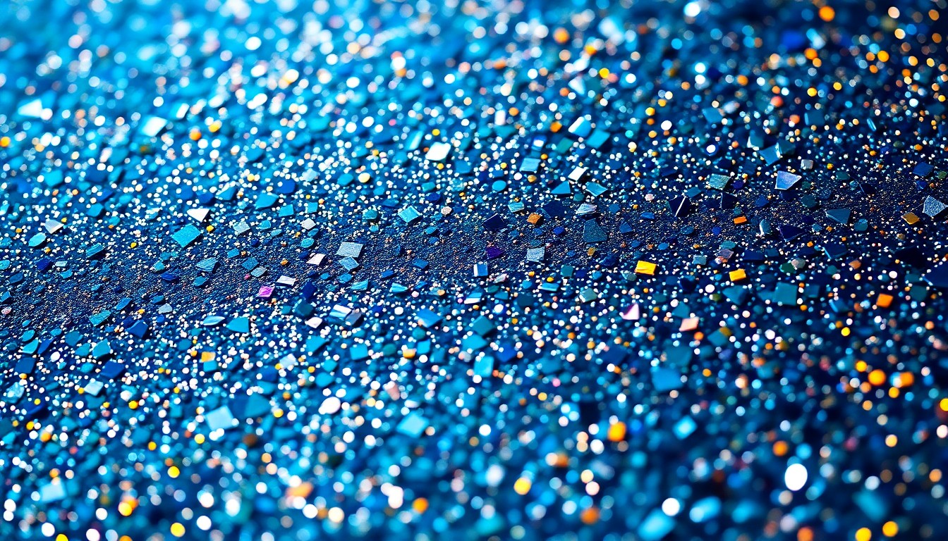 An abstract close-up photograph of a high-contrast, glittering texture related to music festival glamour, such as shattered disco glass or shimmering sequins, captured in dramatic studio lighting to create a sense of energy and celebration.