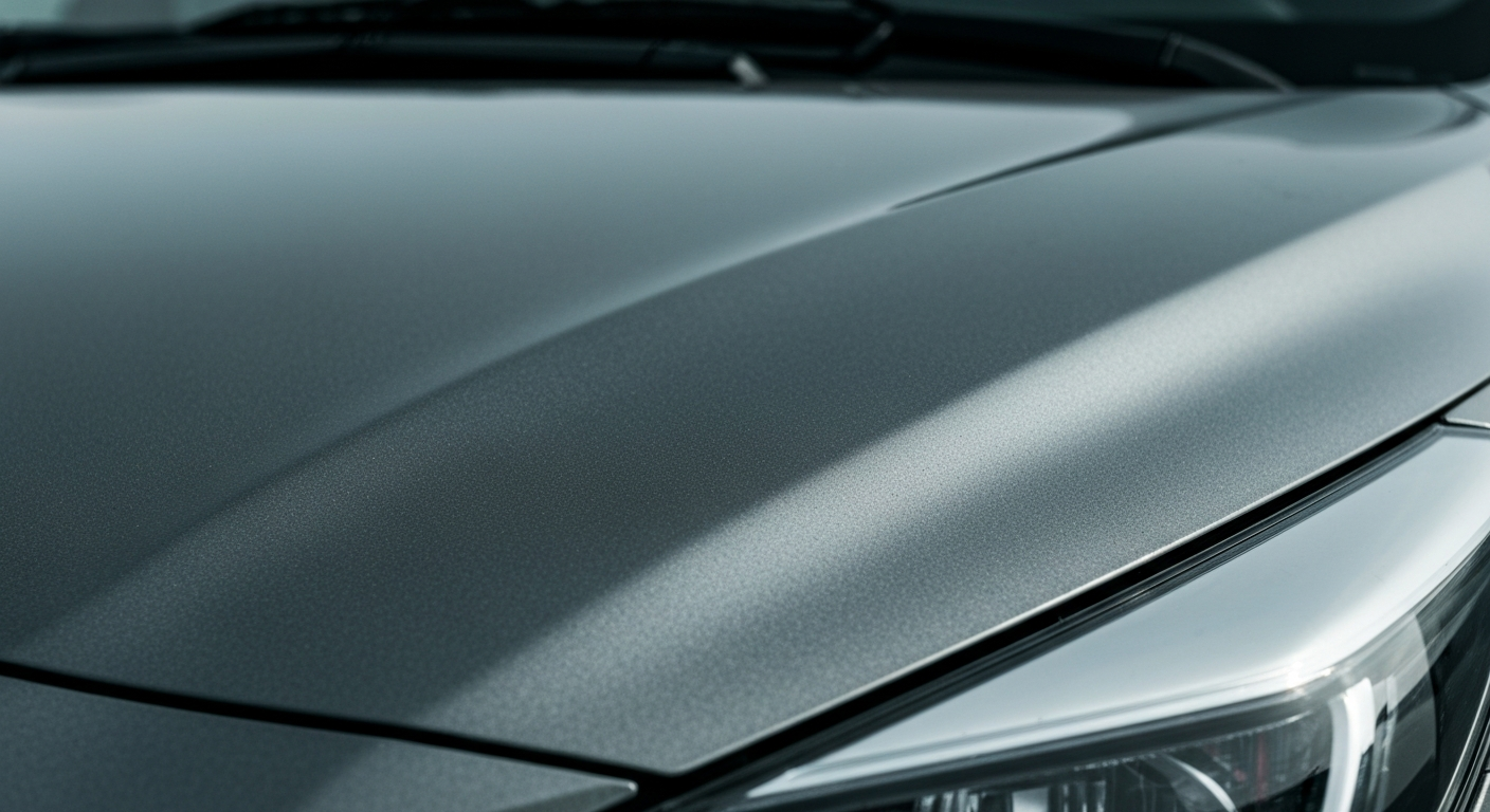 An extreme close-up of the pebbled surface of a Toyota Yaris hatchback, showcasing the vehicle's durable materials and engineering in a conceptual, artistic manner.