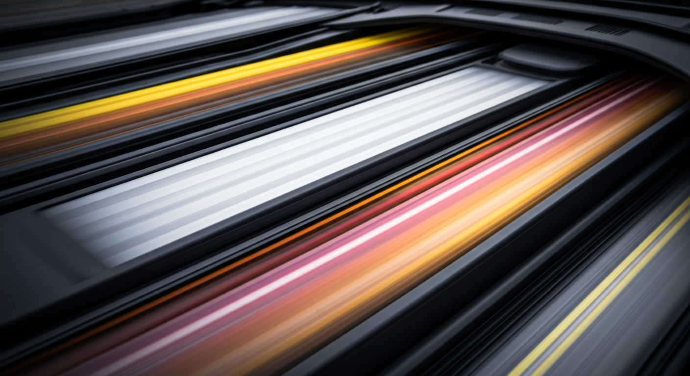 A blurred, abstract image of a car engine in motion, with streaks of vibrant color conveying the dynamism and rapid change in the automotive industry.